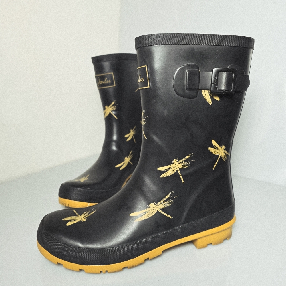 Joules Molly Welly Dragonfly Knee-High Black Rubber Rain Boot - Woman's Size 10